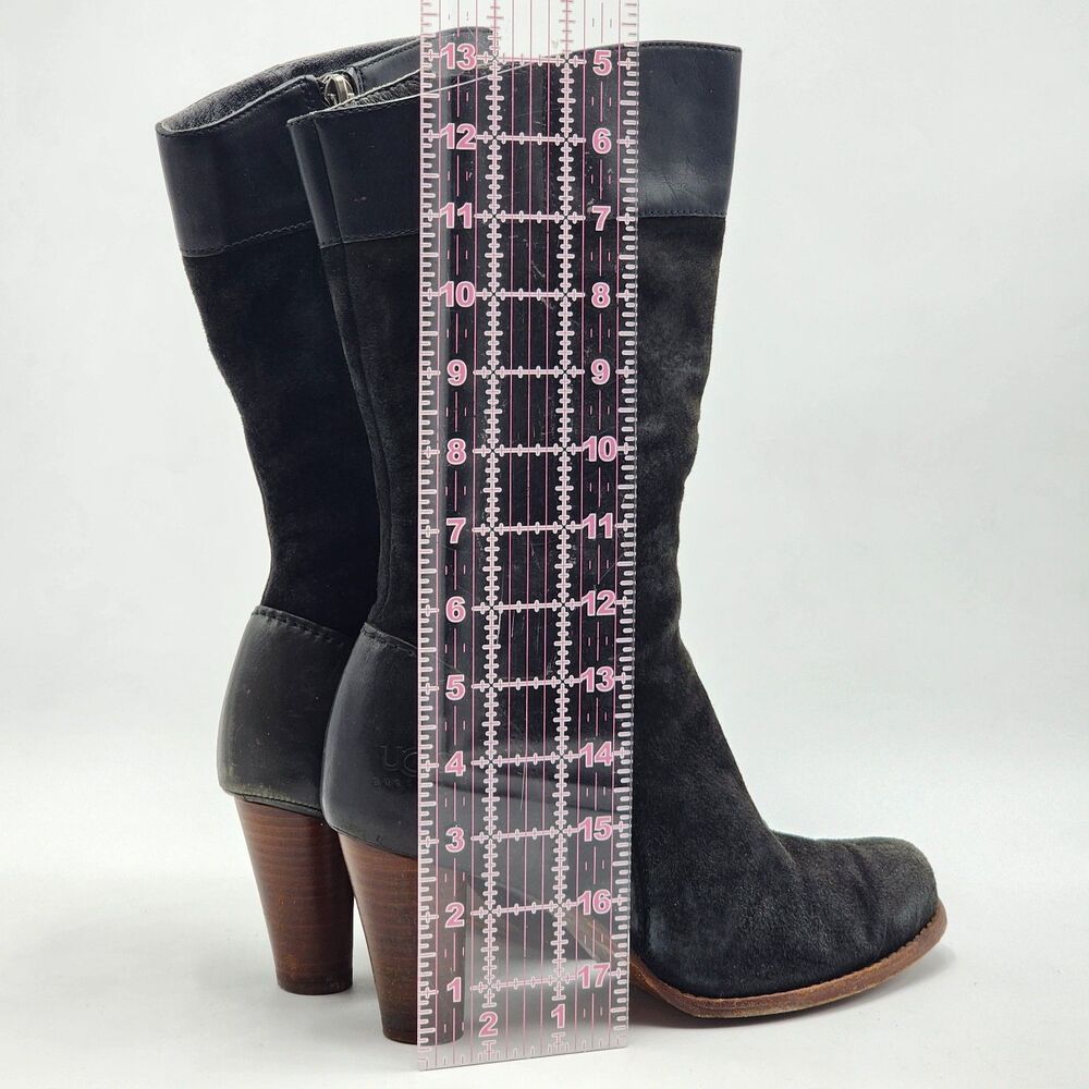 UGG Australia Stella Suede Leather Black Heeled Boots Size 9 - Picture 11 of 11
